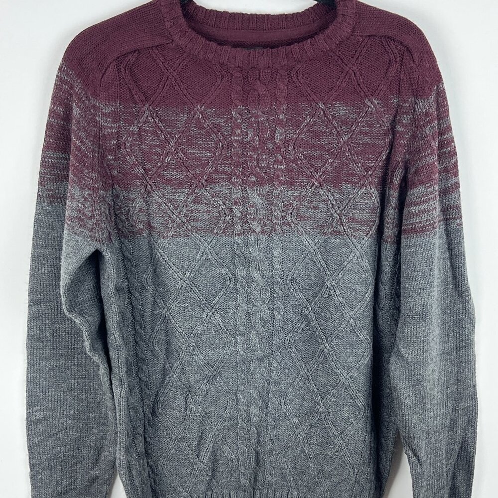 Burnside Sweater Size M Gray Long Sleeve Crew Neck Cable Knit Acrylic